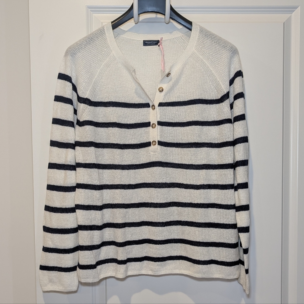 🎉 SALE 🎉 NWT Vineyard Vines Striped Ribbed Henley Button-Up Women's Sweater